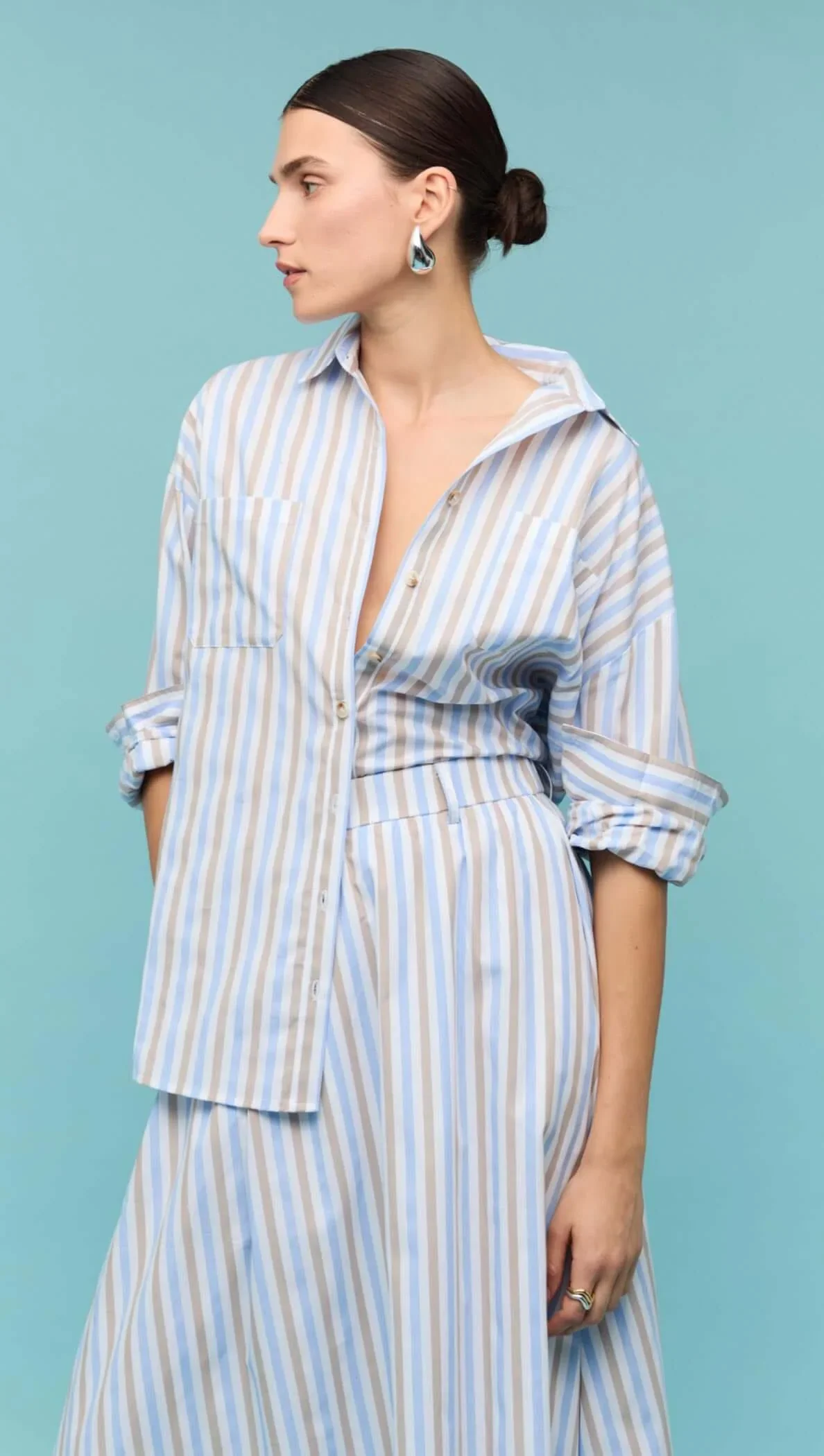 Marcella Maxi Skirt - Blue/Brown Stripe