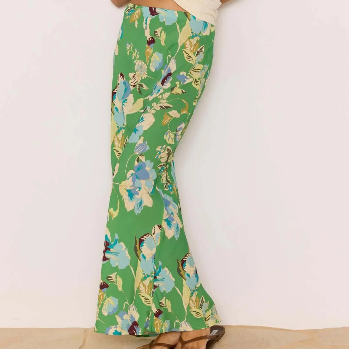 Zoe Bias Midi Skirt - Green Floral