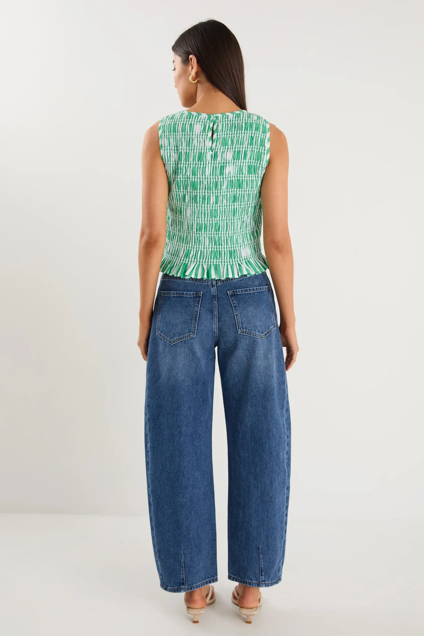 Lonely Green Stripe Shirred Shell Top