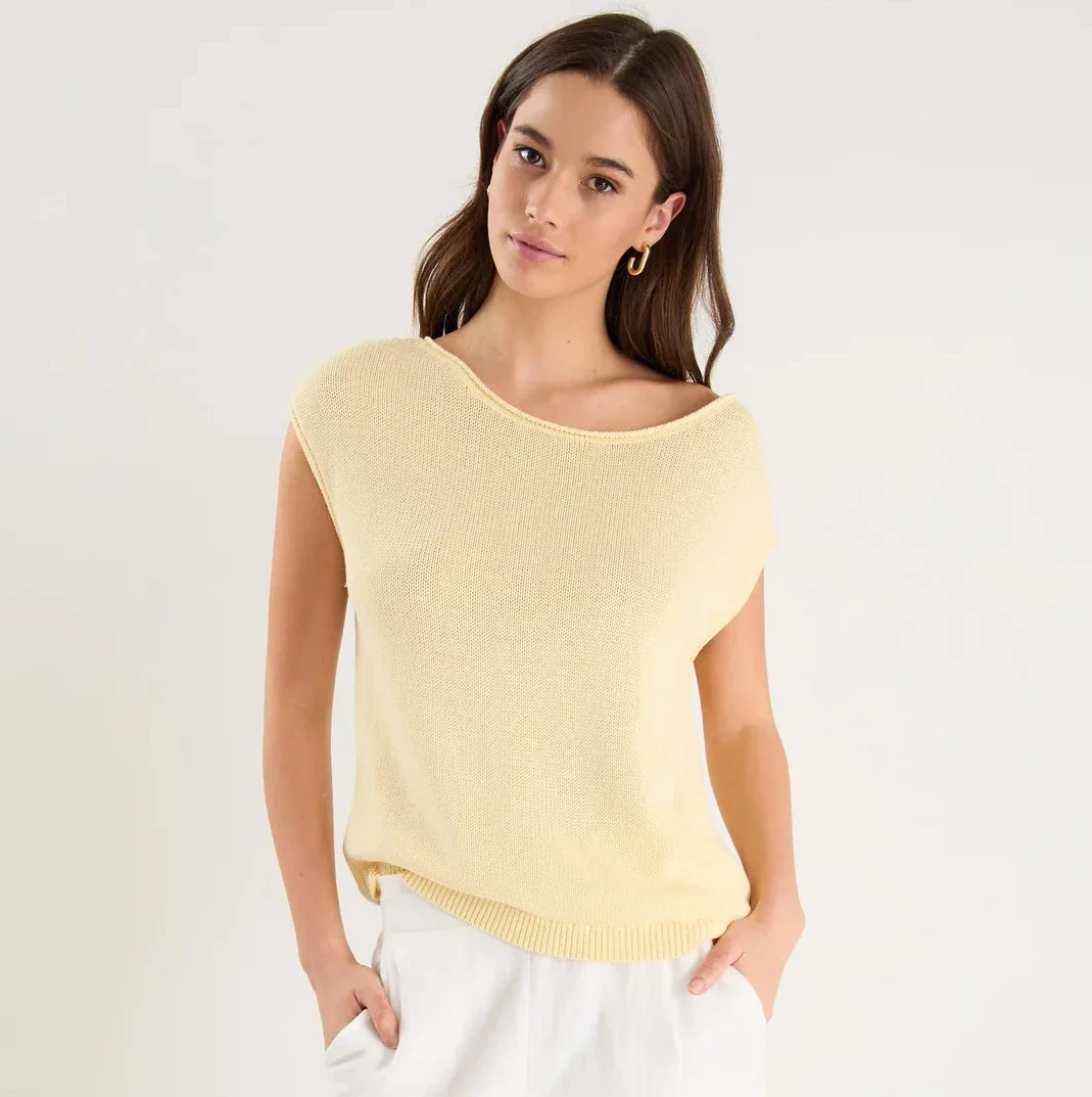 Fallow Butter Off Shoulder Sleeveless Knit Top