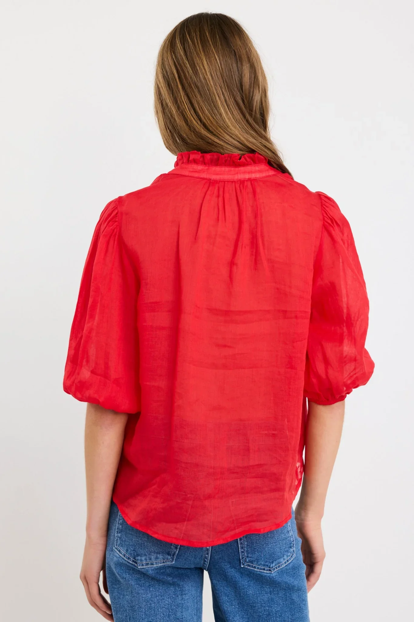 Continuance Poppy Ramie High Neck Buttoned SS Top