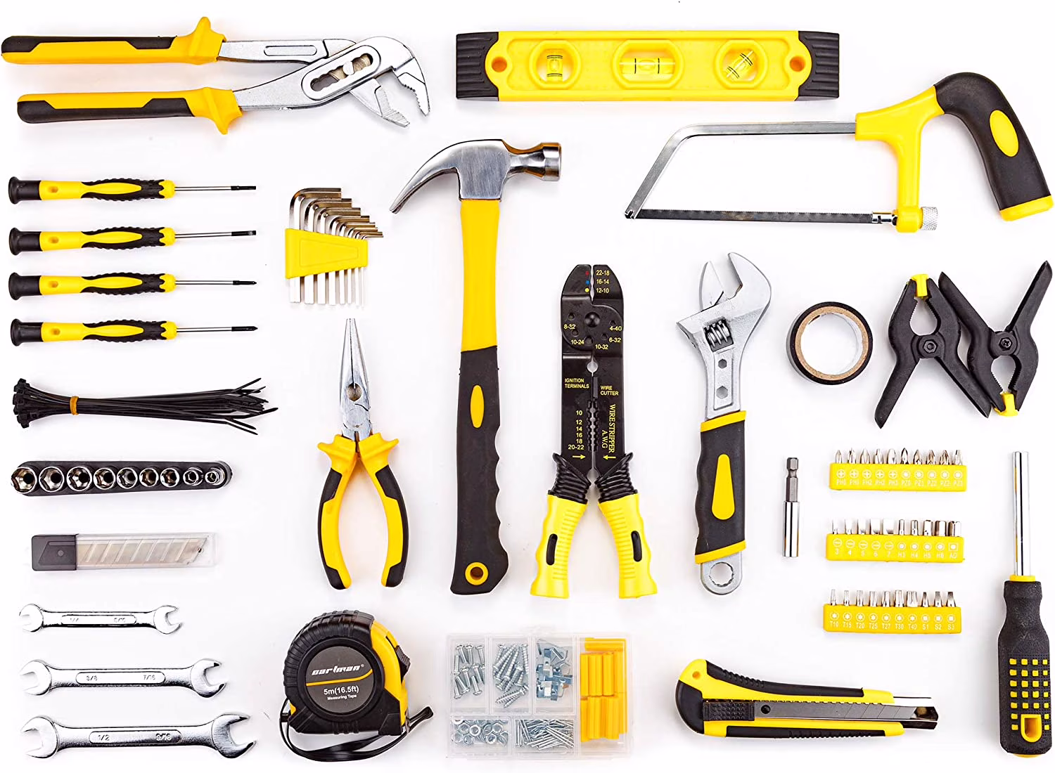 218 Piece Tool Set  Household Hand Tool Kit with Plastic Toolbox Storage Case Yellow