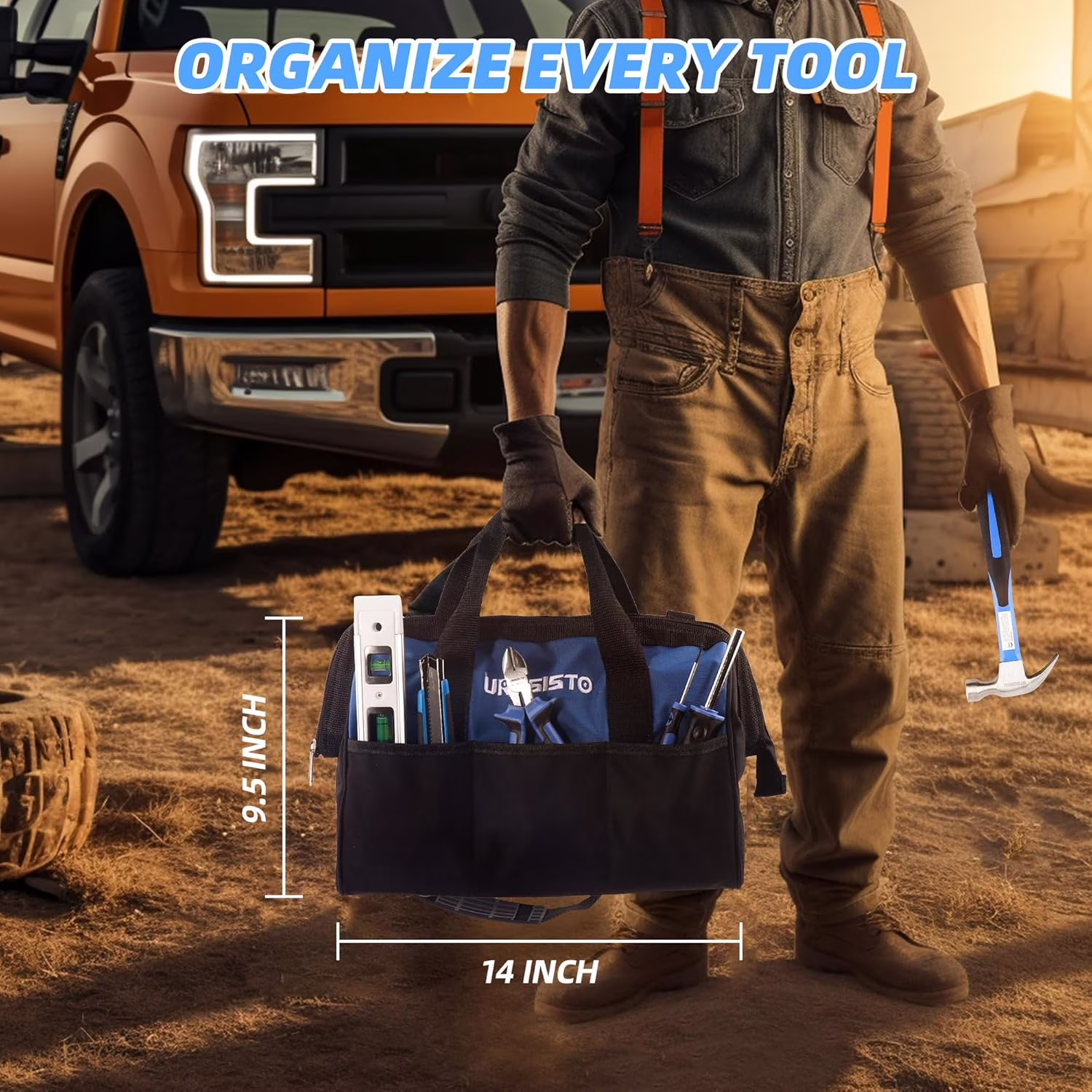 174-Piece Premium Tool Kit, Household Repairing Tool Set with 14 Inch Large Mouth Open Storage Tool Bag