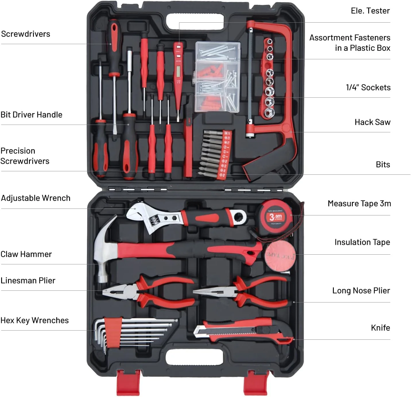 108-Piece Household Tools Kit with Plastic Toolbox for College Students, Home Use &  Projects