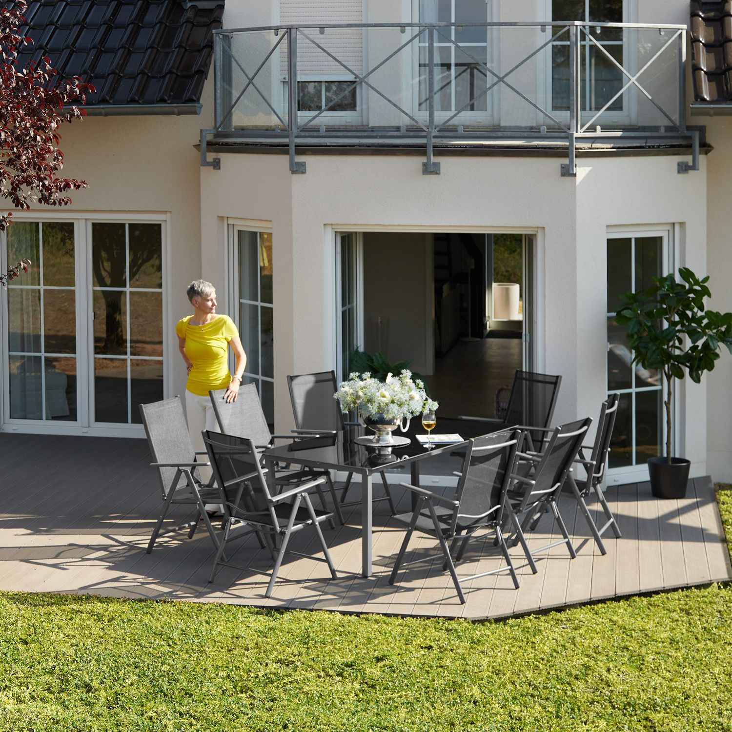 Conjunto De Sillas De Aluminio 8+1 - Gris Oscuro