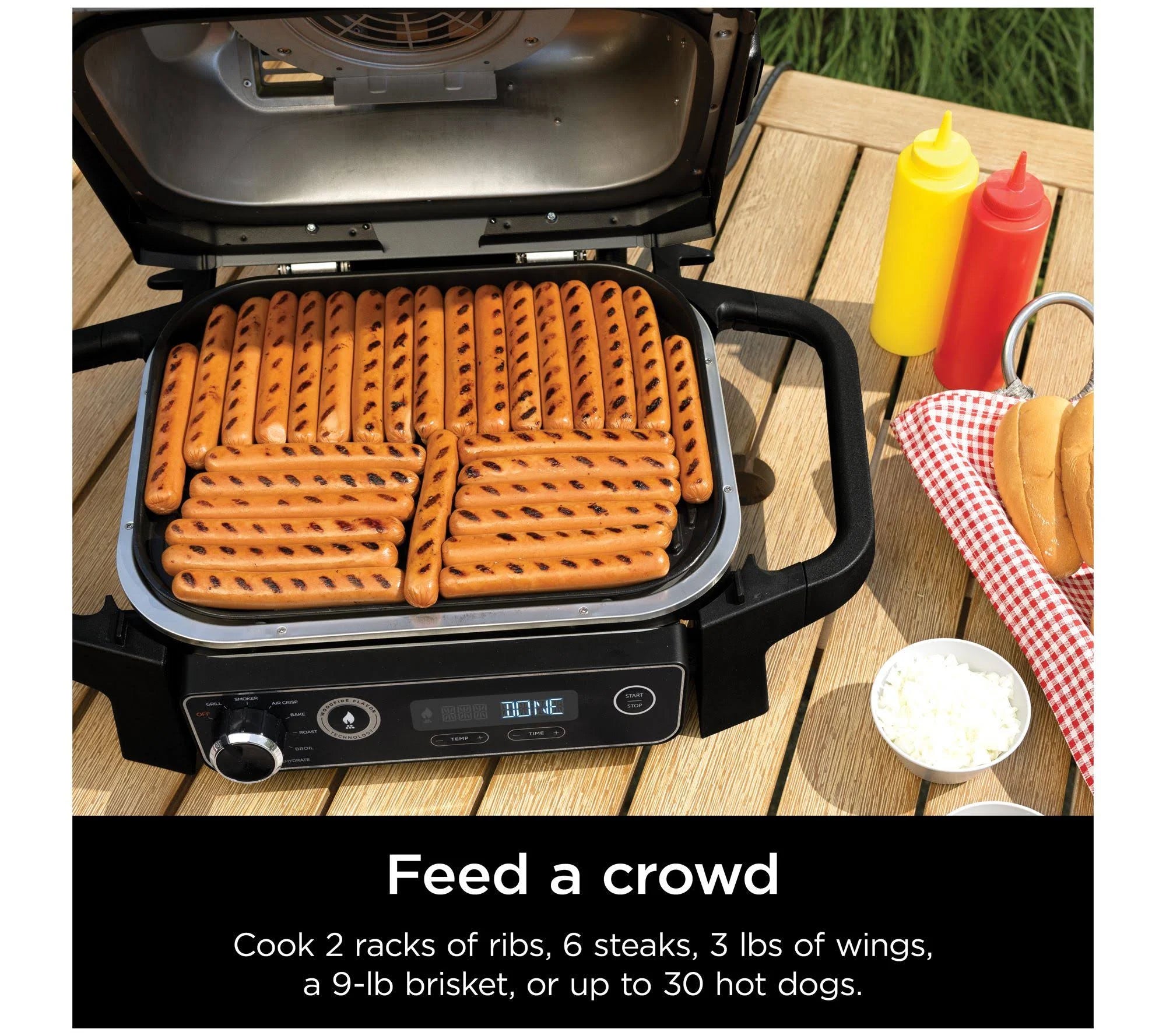 2025 Parrilla eléctrica exterior Ninja Woodfire 7 en 1 con función de ahumador y freidora de aire caliente – Gris