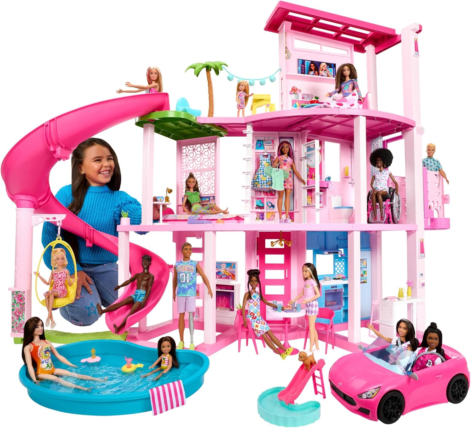 Barbie Dreamhouse 2023 Casa para muñecas de juguete de 3 plantas con +75 muebles y accesorios, +3 años (Mattel HMX10)