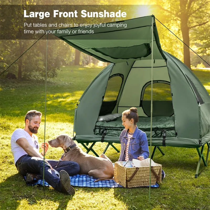 Tienda de Campaña 5 en 1 para 2 Personas con Cama Plegable. Colchón Inflable. Saco de Dormir y Parasol UV