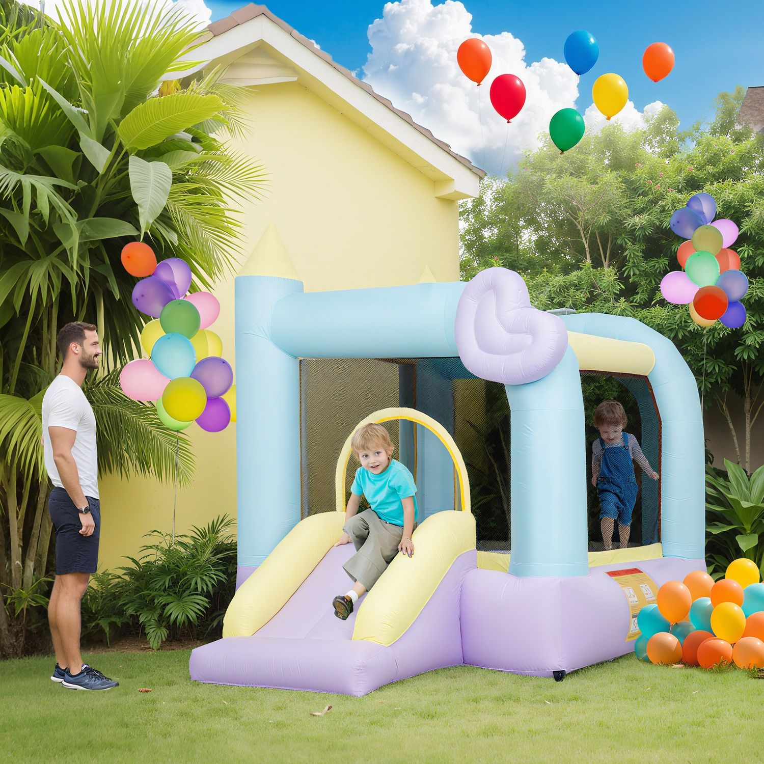 Castillo Hinchable Para Niños Con Soplador Multicolor Aiyaplay