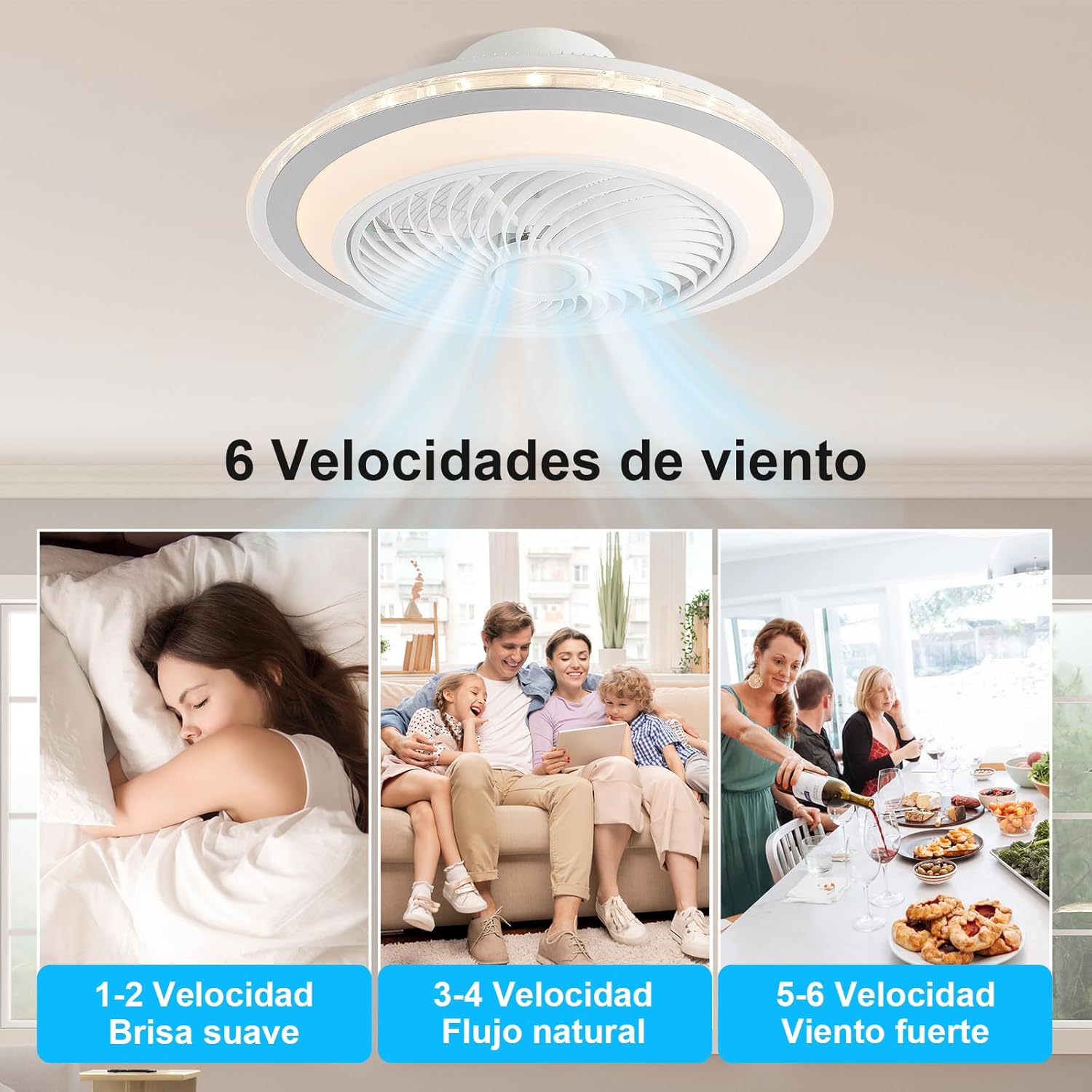 oxylops – Ventilador de Techo con Luz LED, 5 Aspas, 40W Luz, Motor DC 12W, 6 Velocidades, 3 Tonos de Luz, Silencioso, Ideal para Dormitorio, Salón, Estudio o Cocina