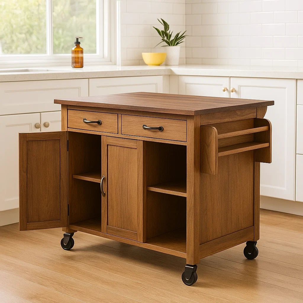 Isla cocina,mueble de cocina,con ruedas,2 cajones,2 estantes abiertos y 2 compartimentos con puertas,tamaño 80x40x85 cm,para cocina doméstica - FKOCzhsi5yGH