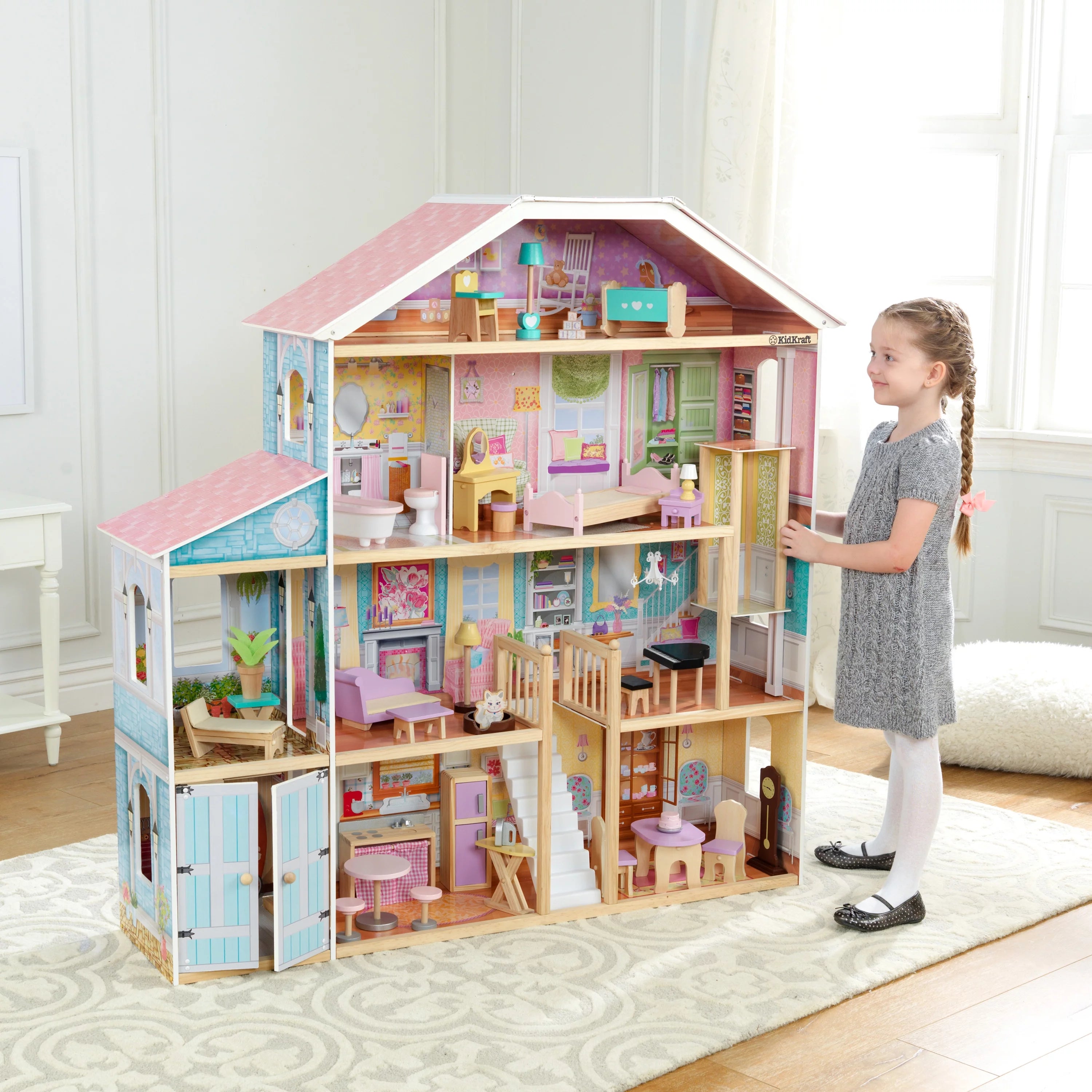 Casa de Muñecas de Madera KidKraft Grand View Mansion con 34 Accesorios, A partir de 3 años