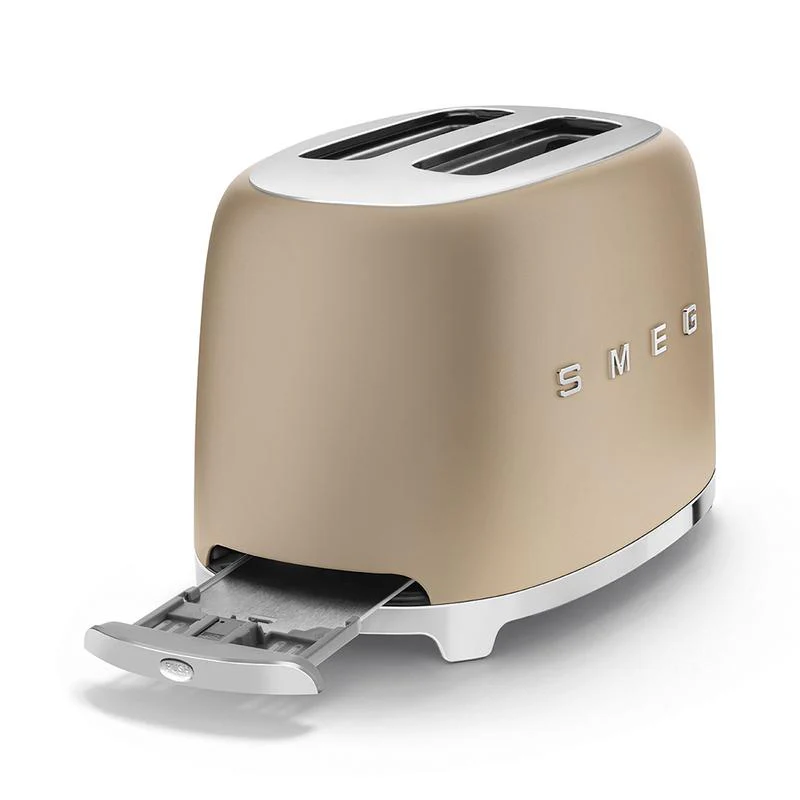 2025 Tostadora SMEG TSF01CHMUK Retro 2 Rebanadas Estilo Años 50 – Acabado Mate Champagne