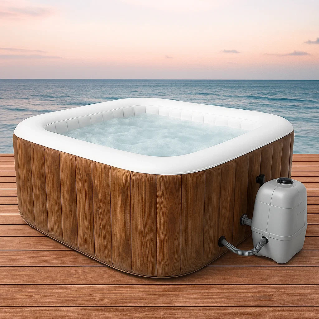 Spas hinchables 195x195x71 cm, 4 plazas, cuadrado, color Marrón/Blanco CAkVGOh309Hp