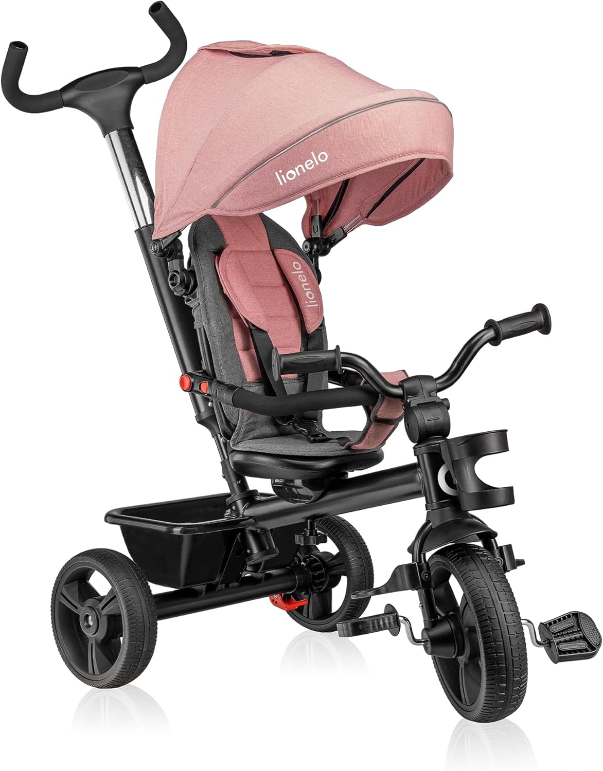 LIONELO Haari Bicicleta 2 en 1 Menores hasta 25 kg 1,5-5 años Triciclo- Carrito Cesta espaciosa, Bolsa y portavasos Cinturones de 3 Puntos con Fundas Toldo Reposapiés Gris