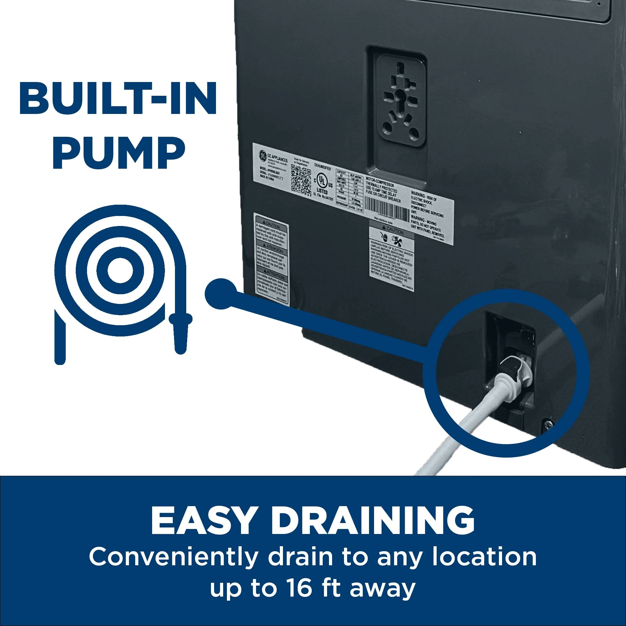 2025 GE Appliances APEW50LZ – Deshumidificador Portátil Certificado Energy Star con Bomba Integrada para Espacios Muy Húmedos