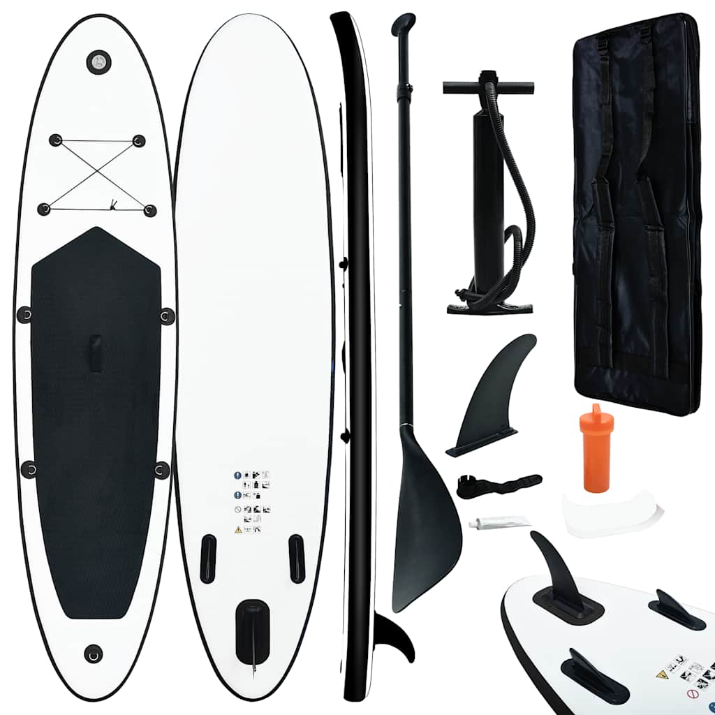 Juego de tabla de paddle surf hinchable blanco y negro v7909