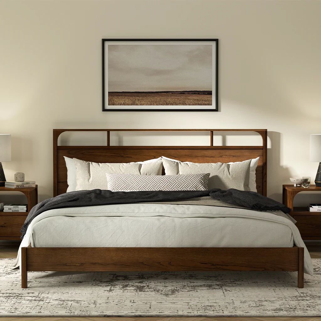 Cama Cali de Roble Tinte Nogal – Elegancia Natural y Acabados Cuidados