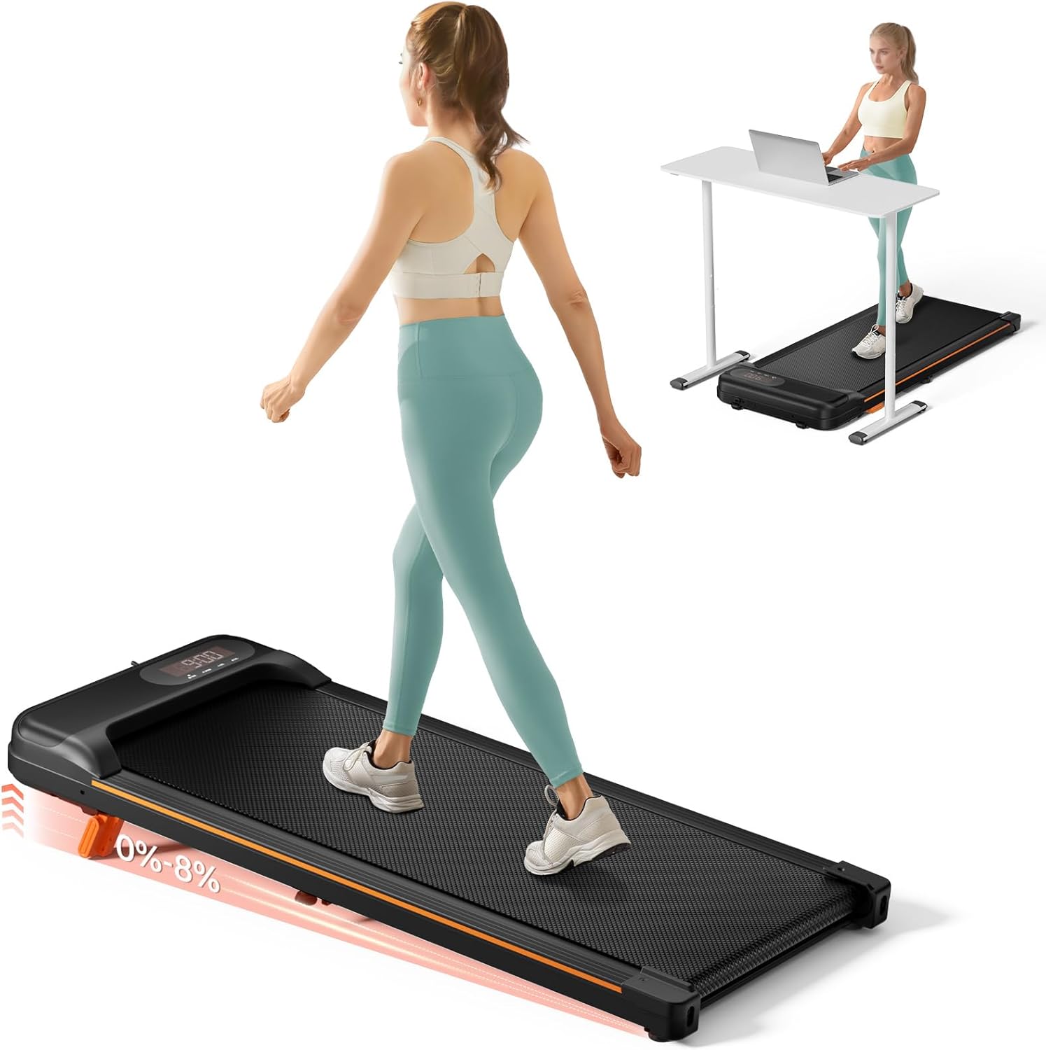 2025 Cinta de correr plegable con inclinación, cinta bajo escritorio para teletrabajo, 2.5 CV, portátil, capacidad 280 lbs (127 kg), control remoto, pantalla LED