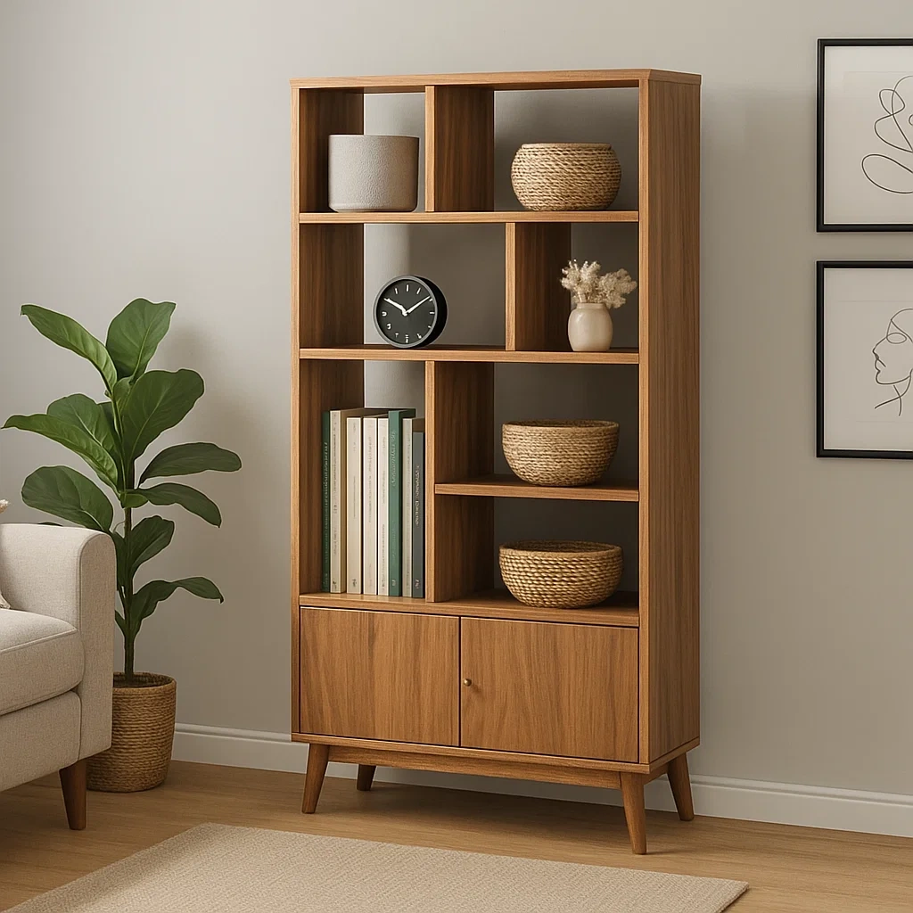 Librería,estructura tipo estante,4 estantes,madera,color madera clara,instalación fácil,para sala de estar,80x30x180 cm - 1MeXsaBBuKVc