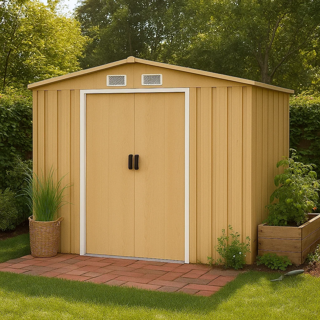 Caseta de jardín de acero galvanizado efecto madera clara,6,84m² - qlLBQGu148io