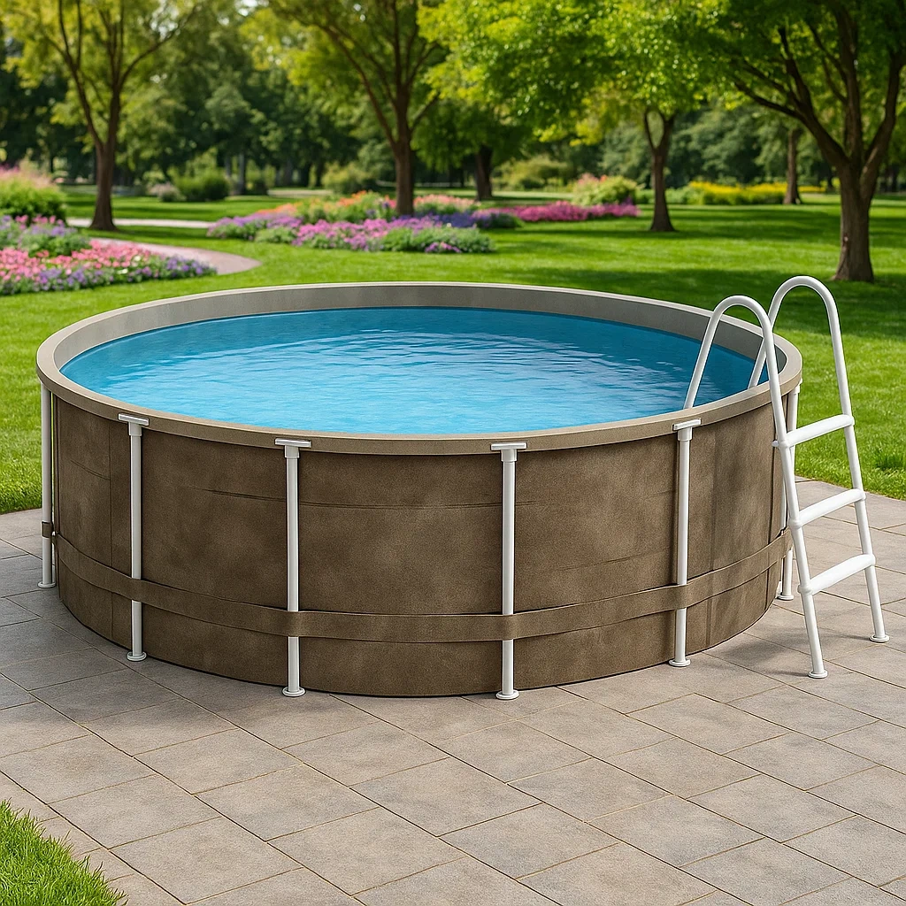 Piscina tubular redonda desmontable de acero 298x96 cm marrón/gris con filtro y escalera nCzjahu233GU