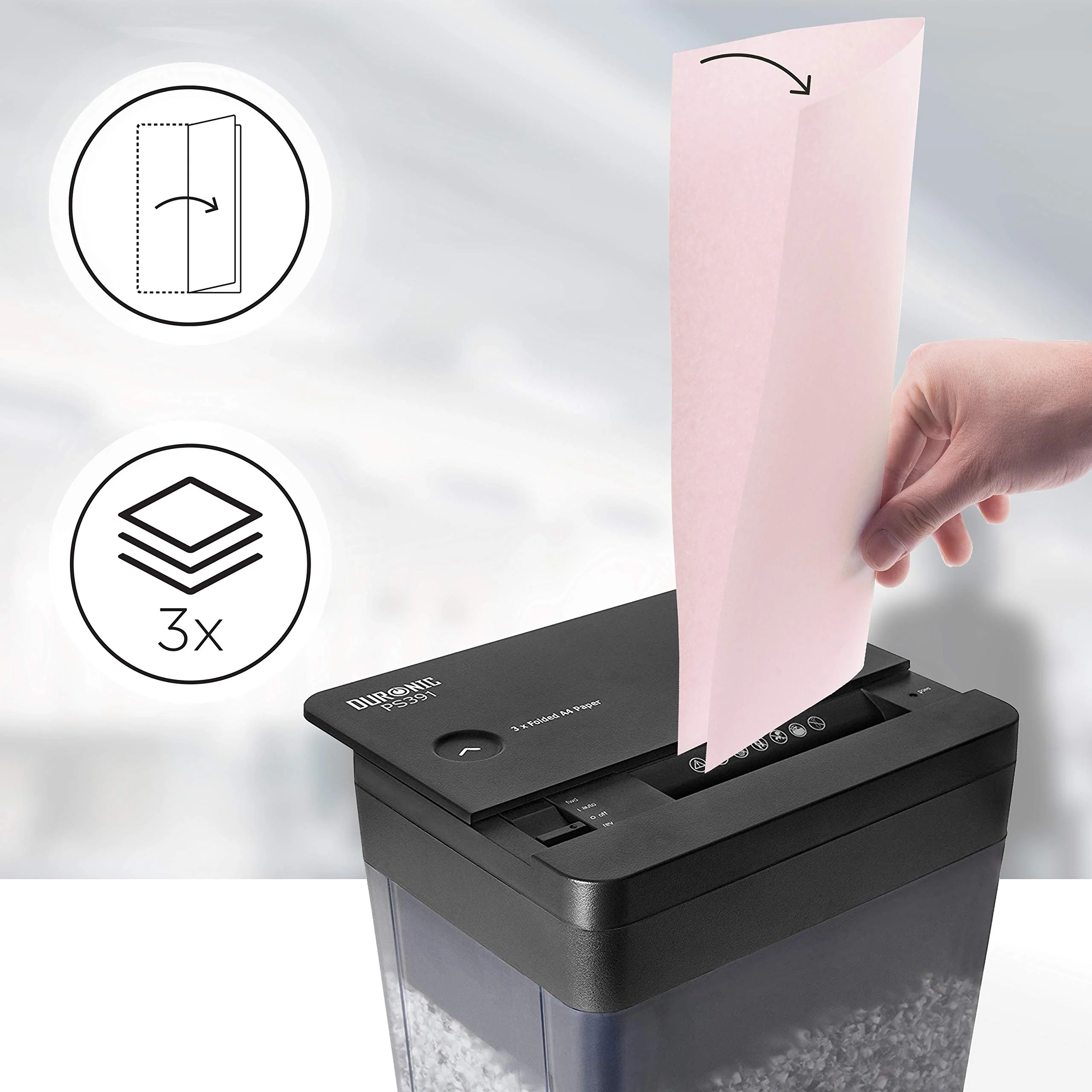 2025 Duronic Trituradora de Corte Micro PS391. tritura hasta 3 hojas | Trituradora de corte micro de alto rendimiento | Mini trituradora eléctrica compacta | Destructora de datos para oficina en casa