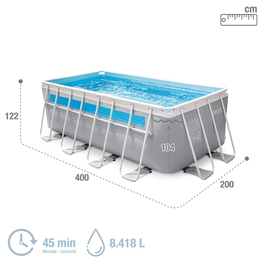 PACK PISCINA DESMONTABLE RECTANGULAR CLEARVIEW 4 METROS 4 ACCESORIOS Y 4 HINCHABLES