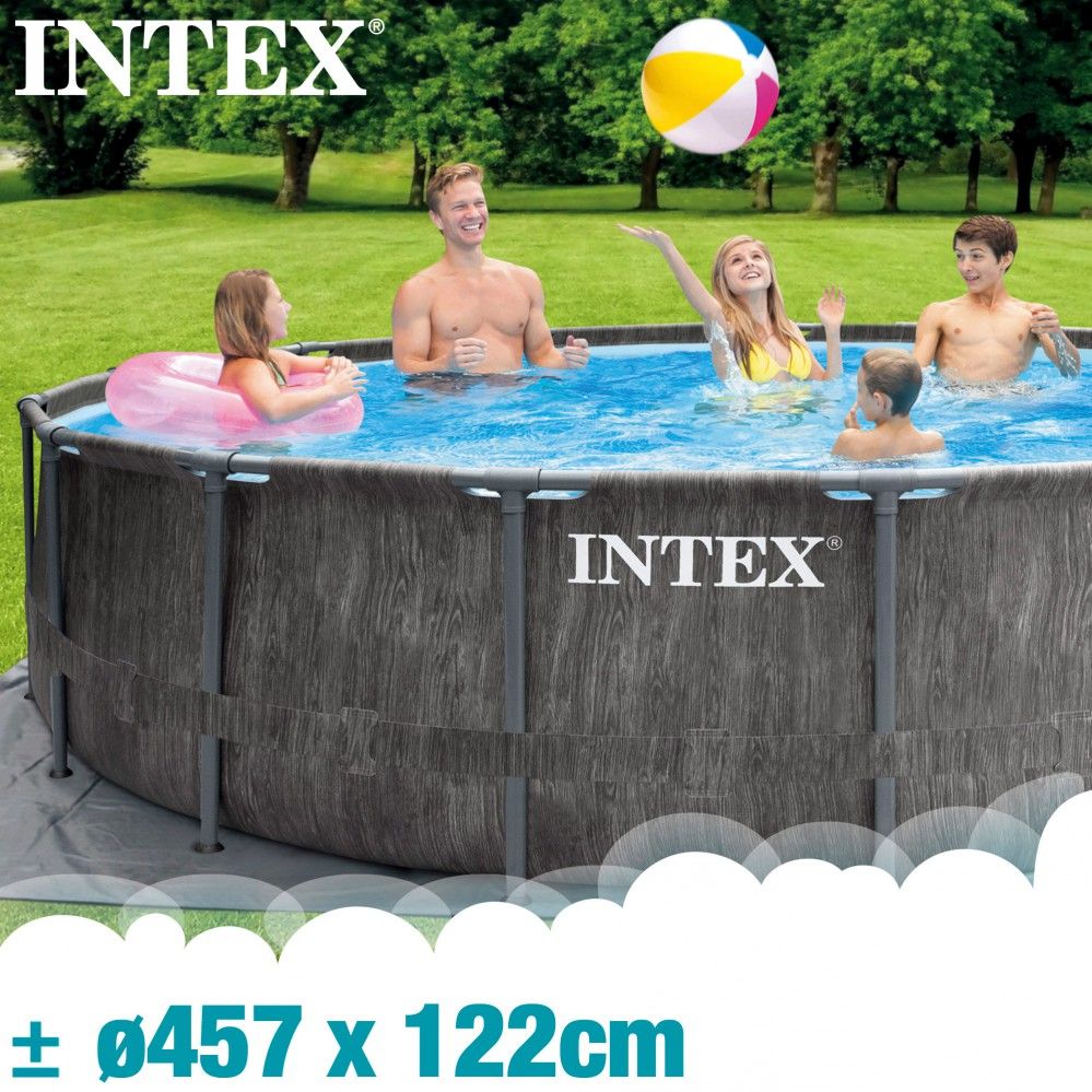 Piscina Desmontable Tubular Circular Pvc 457x122 Cm Gris Intex Con Depuradora
