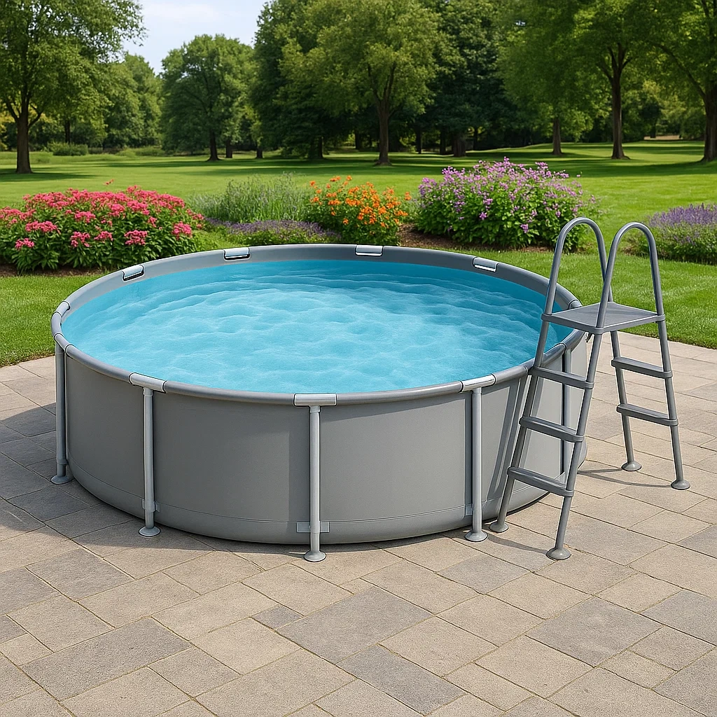 Piscina tubular redonda desmontable acero 358x98 cm color gris con filtro y escalera kCrugUj274ea