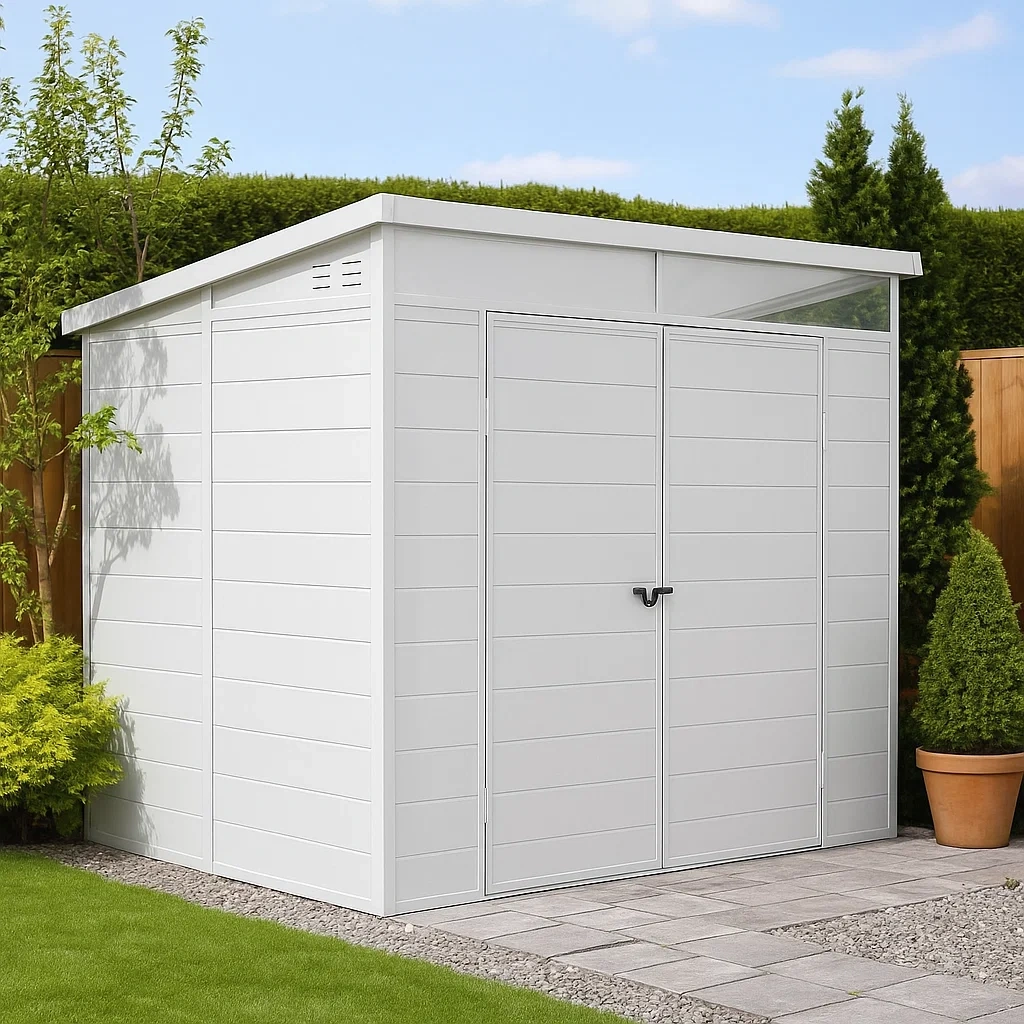 Caseta de jardín de acero galvanizado blanco,4,77m² - cxOUVUT132vH