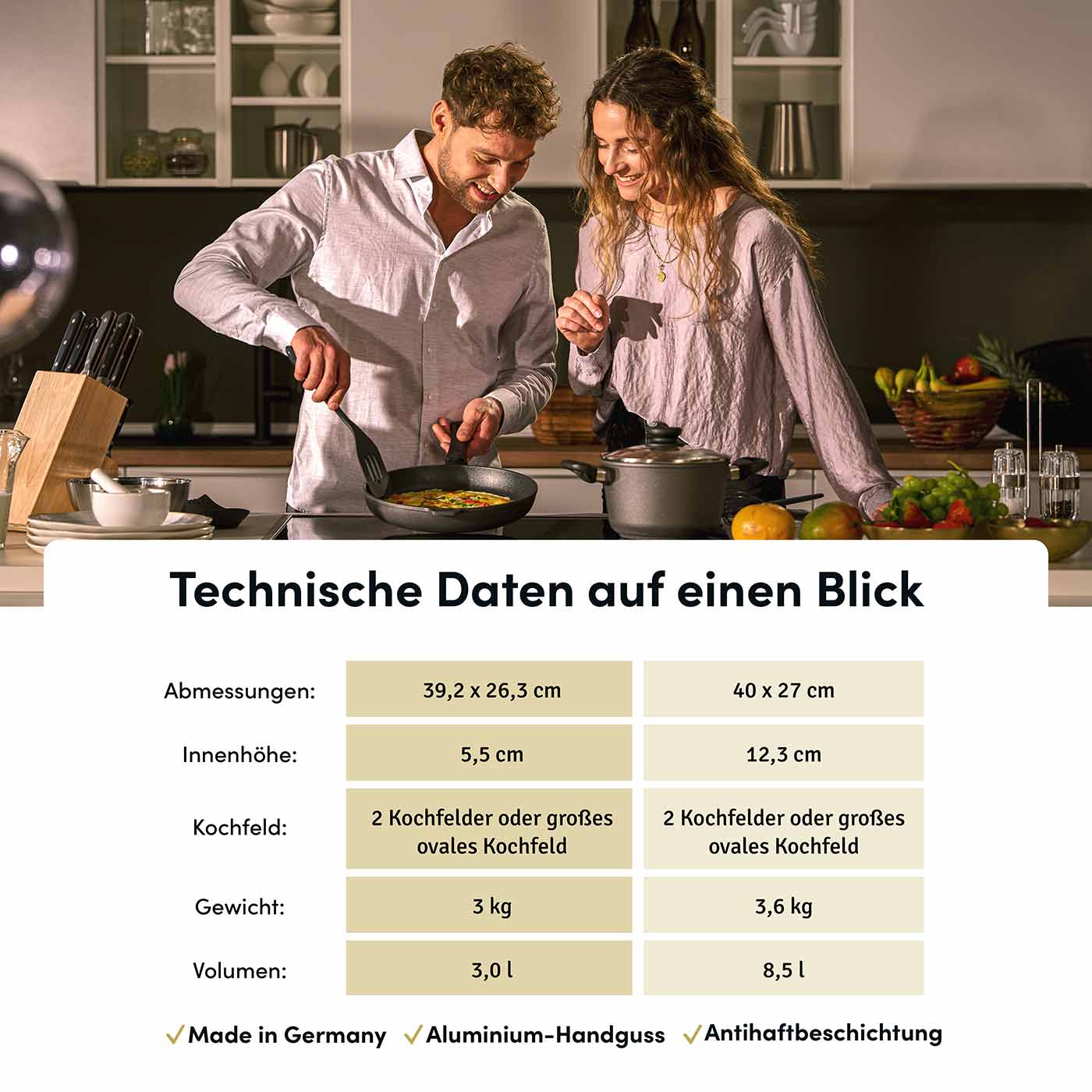 2025 Fuente grande para asar 2 en 1 - 39.2 x 26.3 cm con tapa para sartén incluida