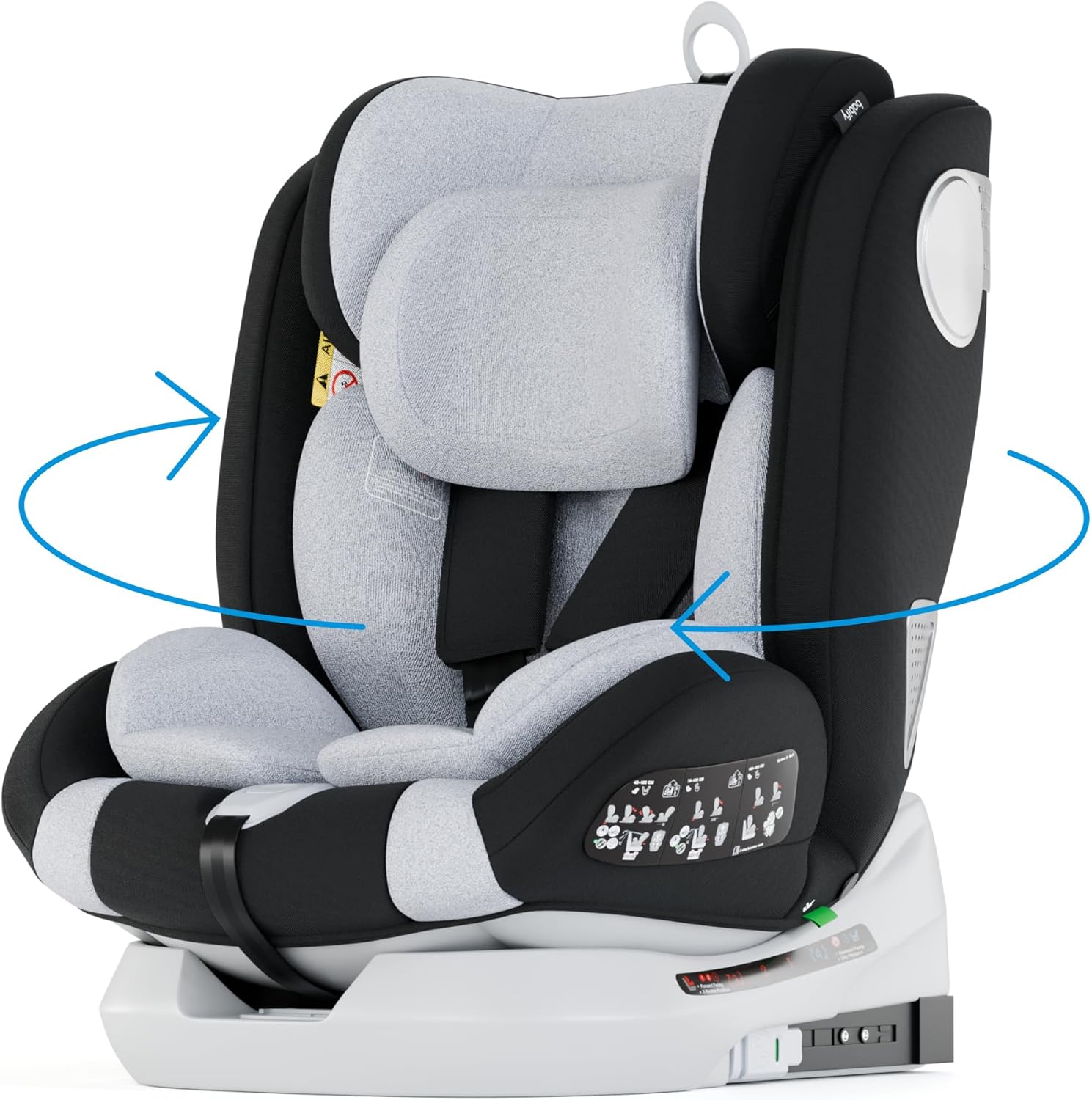 Babify Onboard Silla de Coche Isofix para Bebés y Niños, 0 Meses - 12 Años, Apta Desde 40-150 cm, Ajustable 360º, Asiento Portátil y Seguro i-Size ECE R129 - Black edition