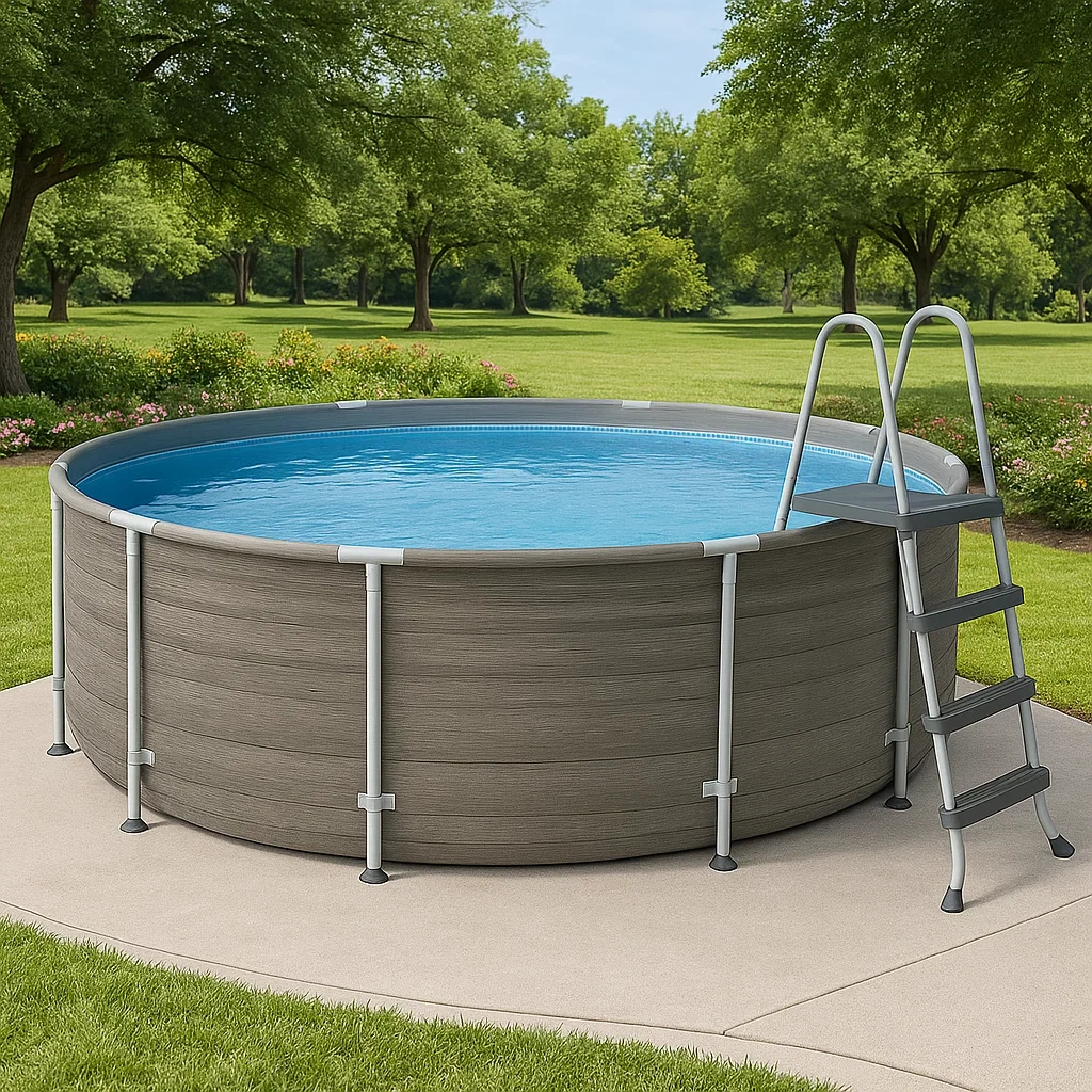 Piscina tubular redonda desmontable 358x98 cm Color Gris con filtro y escalera JsEJgyZ258HZ