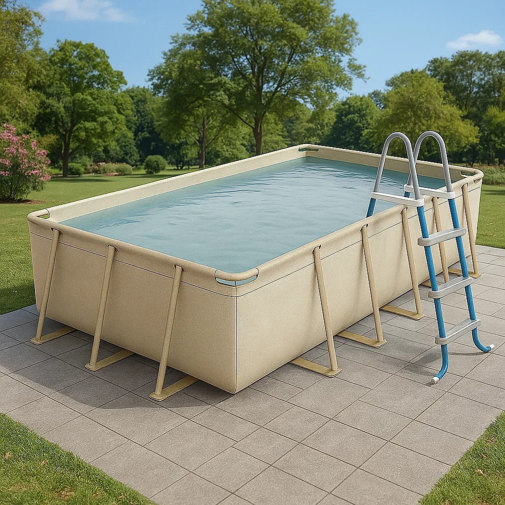 Piscina tubular rectangular 532x265x119 cm Beige/Blanco con filtro y escalera VDcuSxw196nc