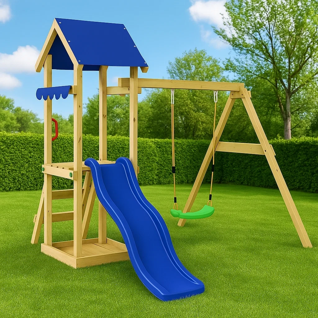 Columpios infantiles 320x280x230 cm azul madera/plástico - DxWmBJqg31bt