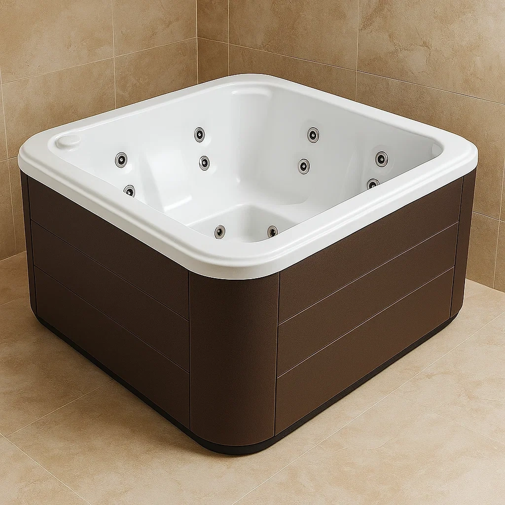 Spas rígidos 150x150x70 cm, 4 personas, cuadrado, color marrón/Blanco qeMbOYz424sL