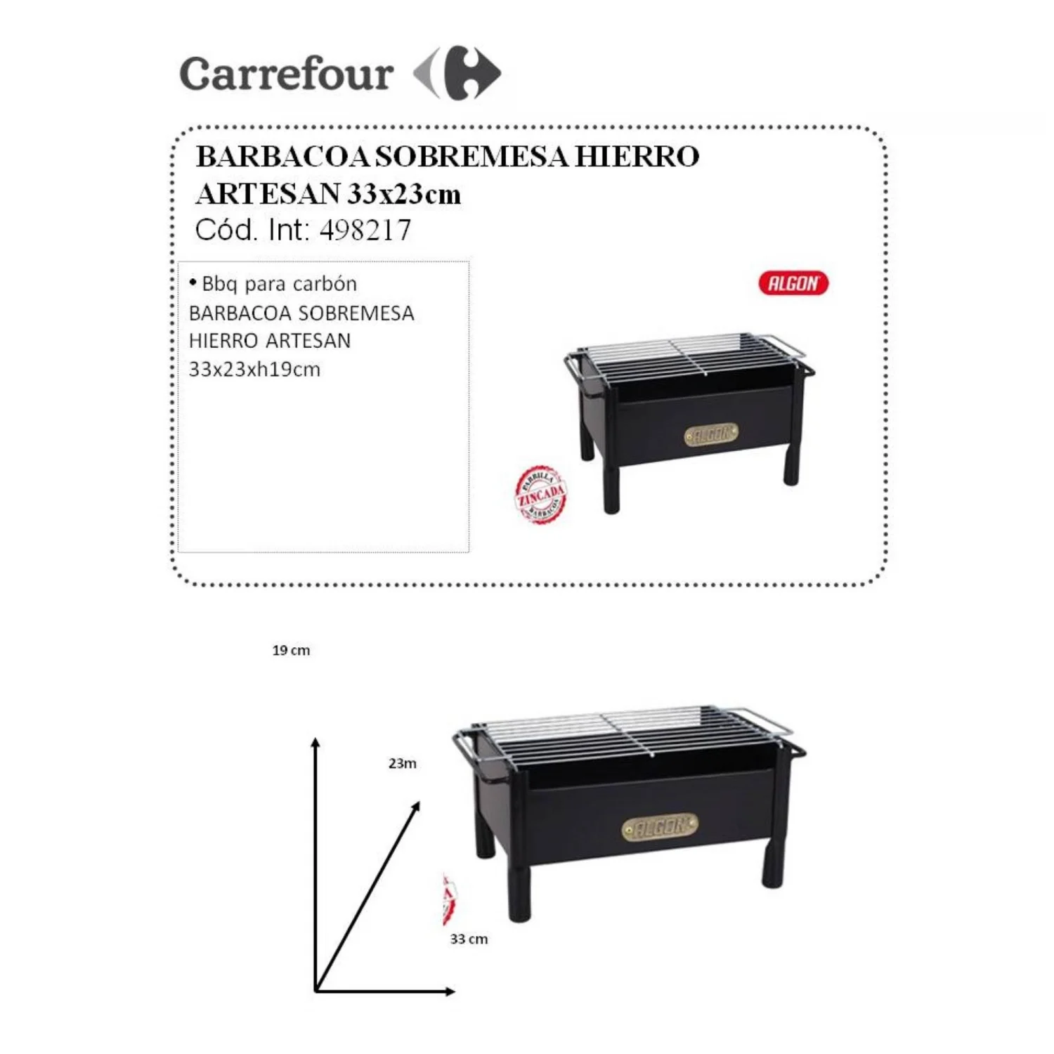 Barbacoa Sobremesa Hierro Artesanal 33x23 cm Algon