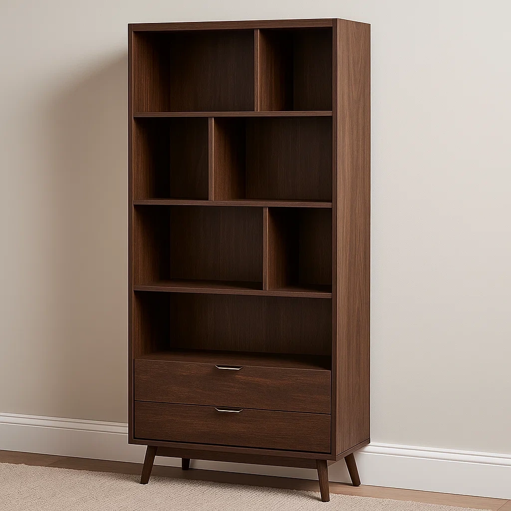 Vitrina con puertas y cajones,4 estantes,estructura de madera,color nogal,instalación independiente,para oficina o sala de estar,80x35x180 cm - bVXd68iYB7UF