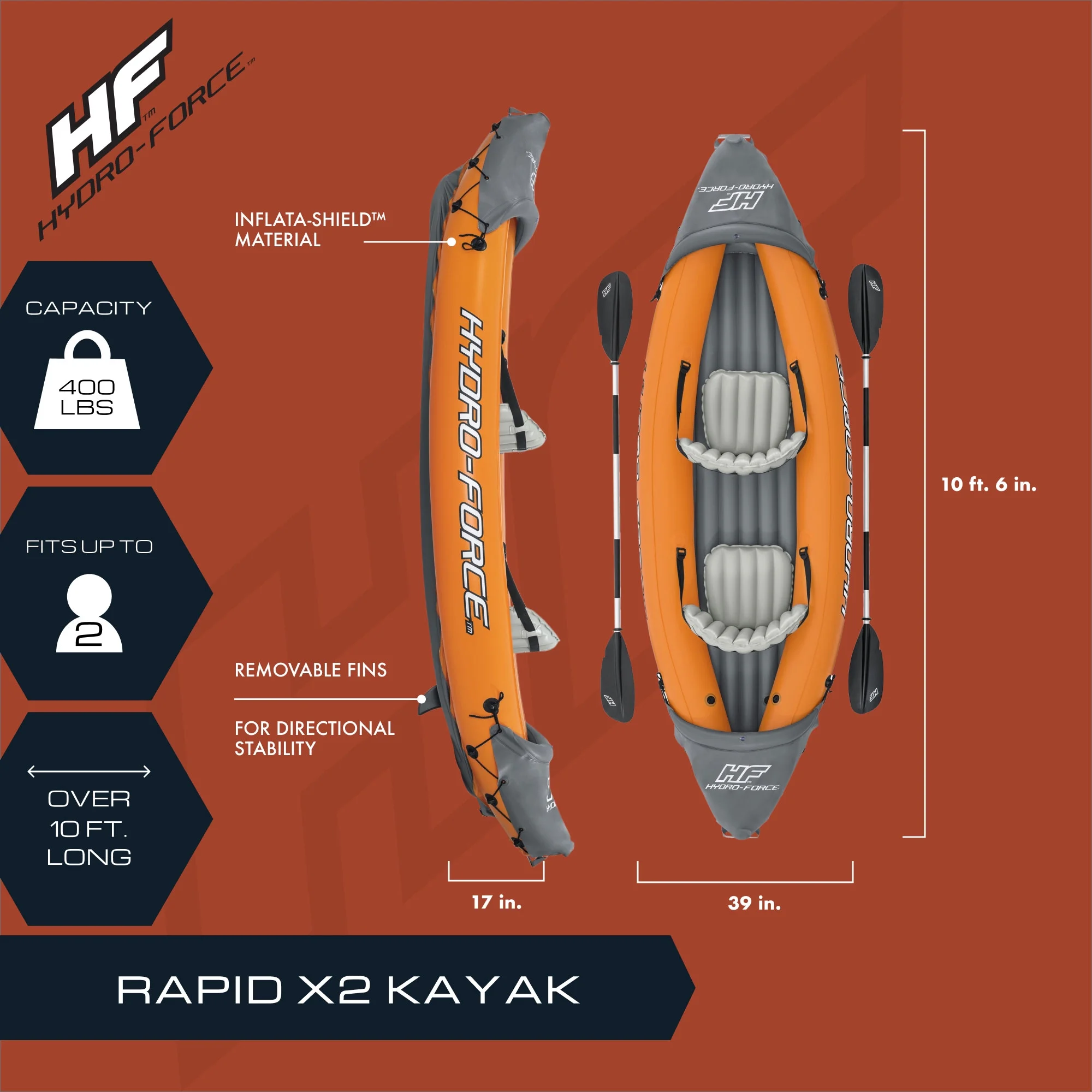 Kayak inflable Bestway Hydro Force Lite Rapid X2: kit para deportes acuáticos al aire libre