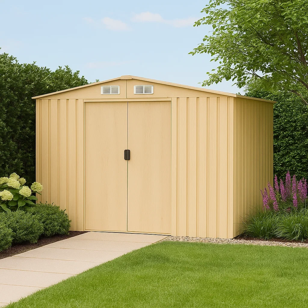 Caseta de jardín de acero galvanizado efecto madera,8,1m² - BXLpySX147oa
