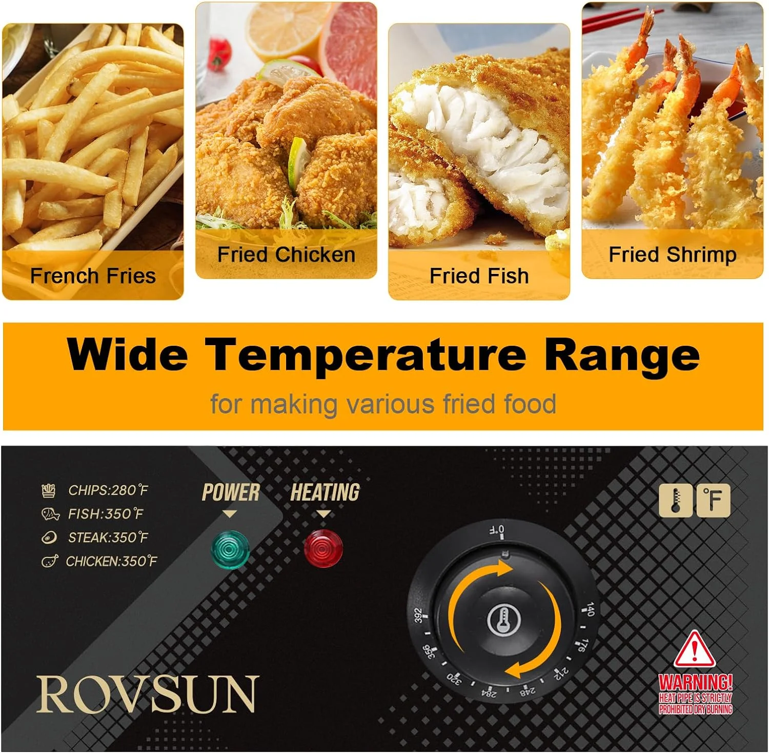 Freidora eléctrica ROVSUN de 23.8 Qt con gran canasta única y tapa. temperatura ajustable. freidora comercial de acero inoxidable para papas fritas. aros de cebolla y pavo. 5000 W.