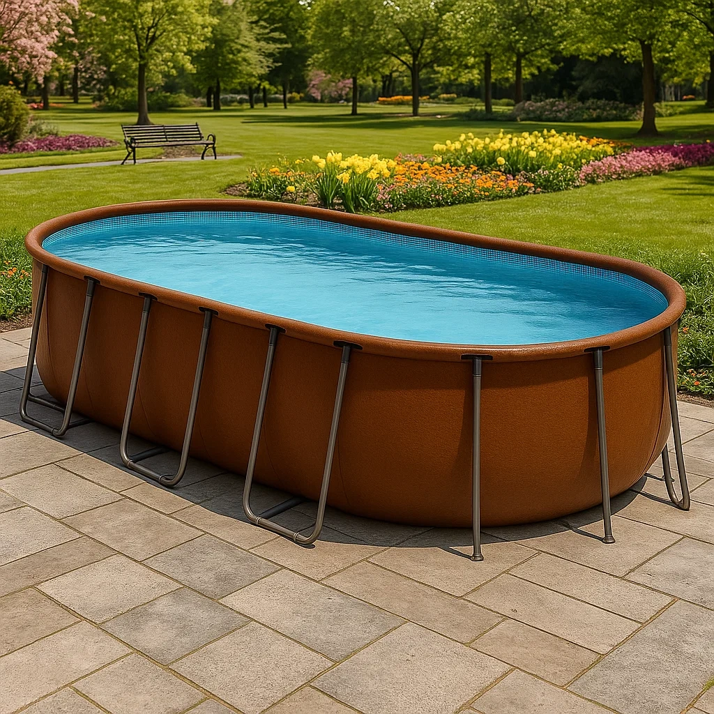 Piscina tubular ovalada 472x286x104 cm, color marrón, estructura metálica, apta para todas las edades, rFORyYK157yy