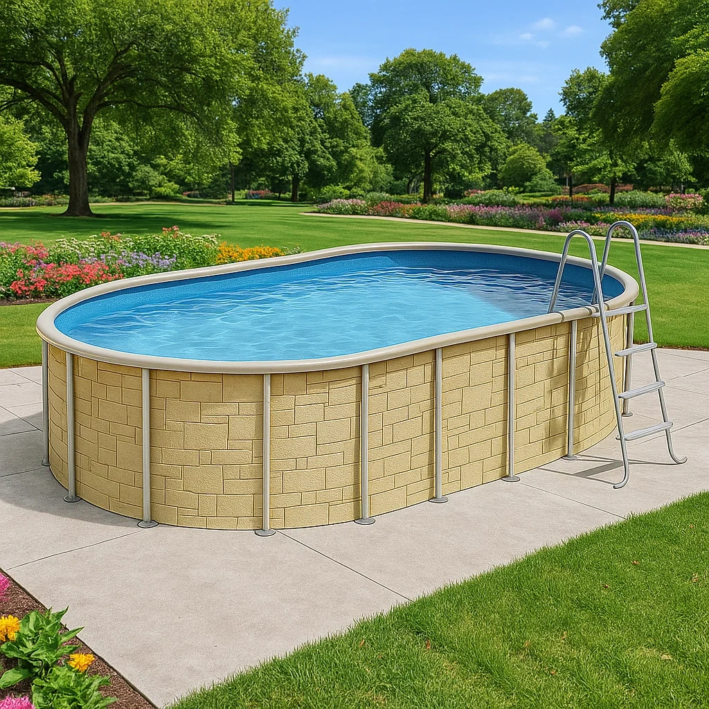 Piscina tubular ovalada 418x243x98 cm, color beige zlElZrR129Gw