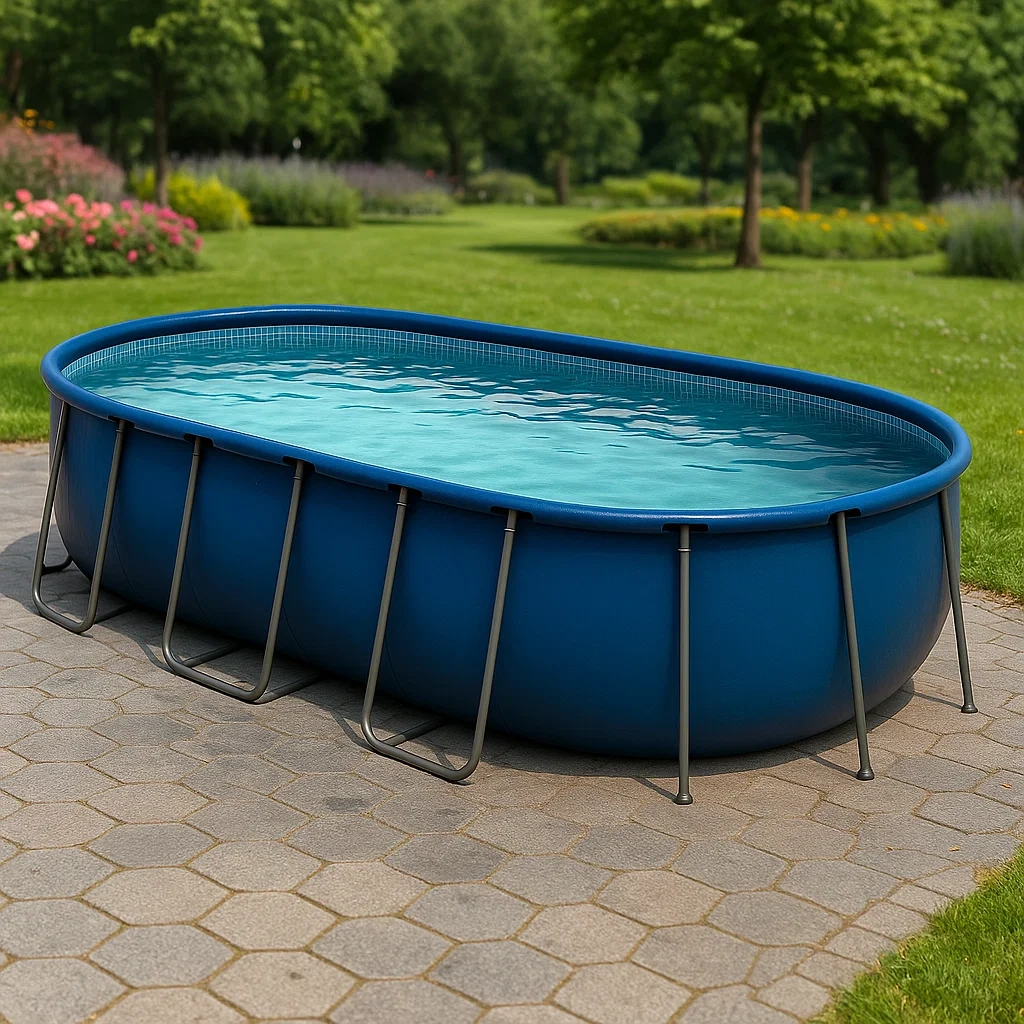Piscina tubular ovalada desmontable de acero 472x286x104 cm Azul/Gris QcCsNSl155RN