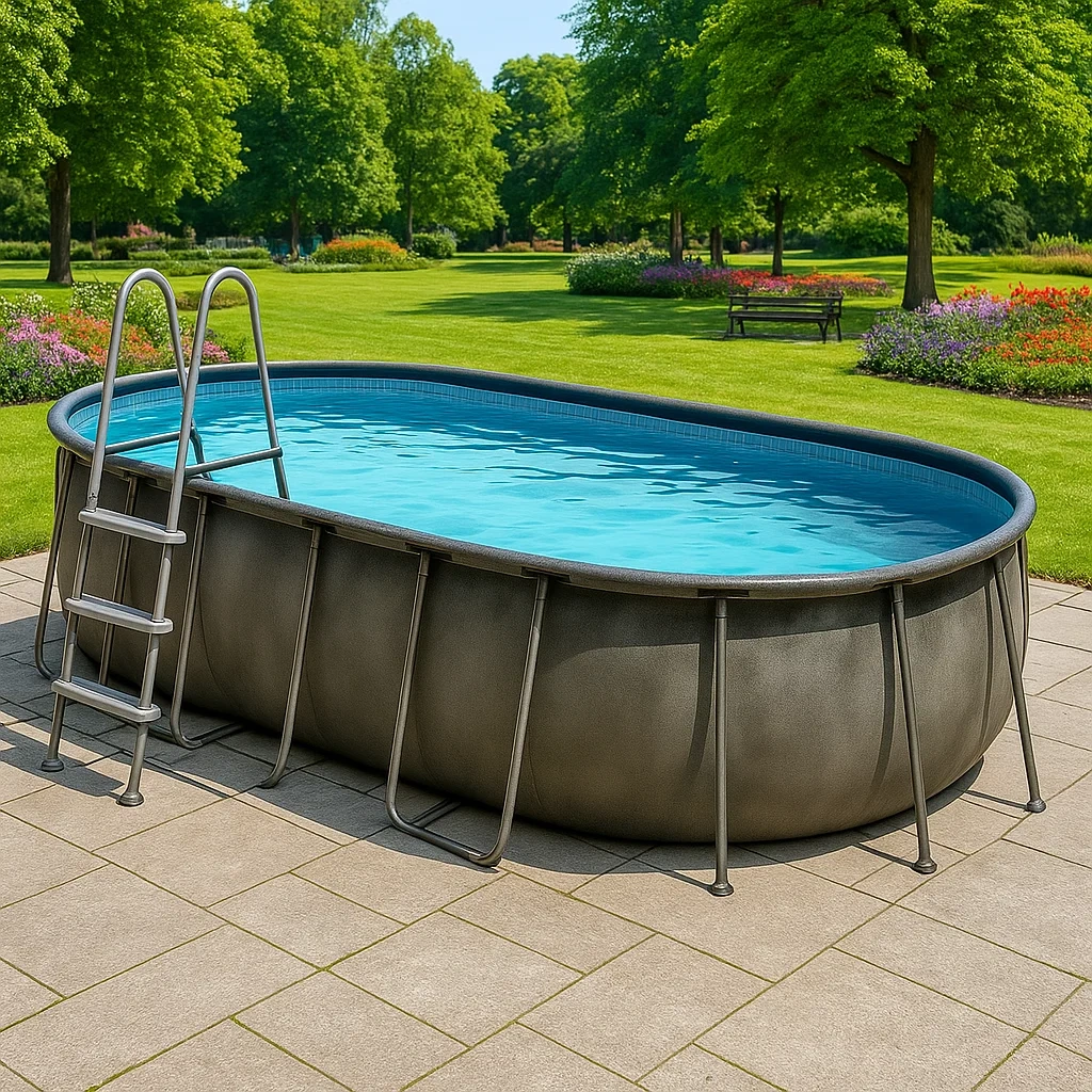 Piscina tubular ovalada desmontable de acero 472x286x104 cm Gris/Azul UKQFhhD161IZ