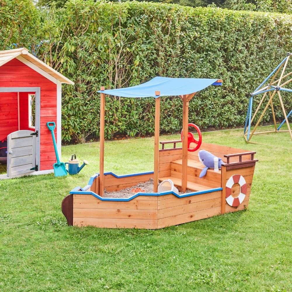 Arenero Infantil Barco Madera Home Deluxe Matschekiste 78  X 160  X 103 Cm - Natural / Azul