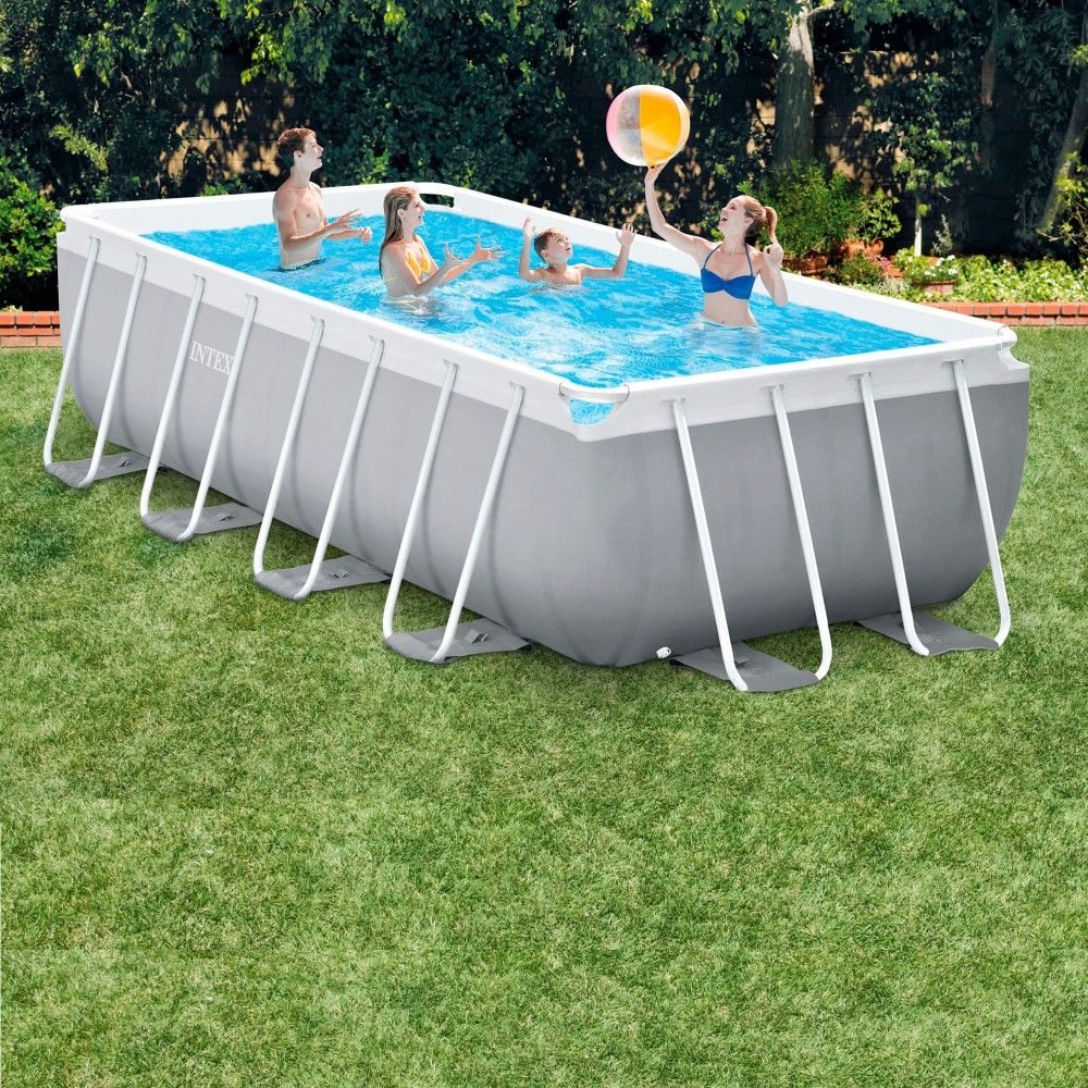 Piscina Desmontable Tubular Rectangular 488x244x107 Cm Gris Intex Con Depuradora