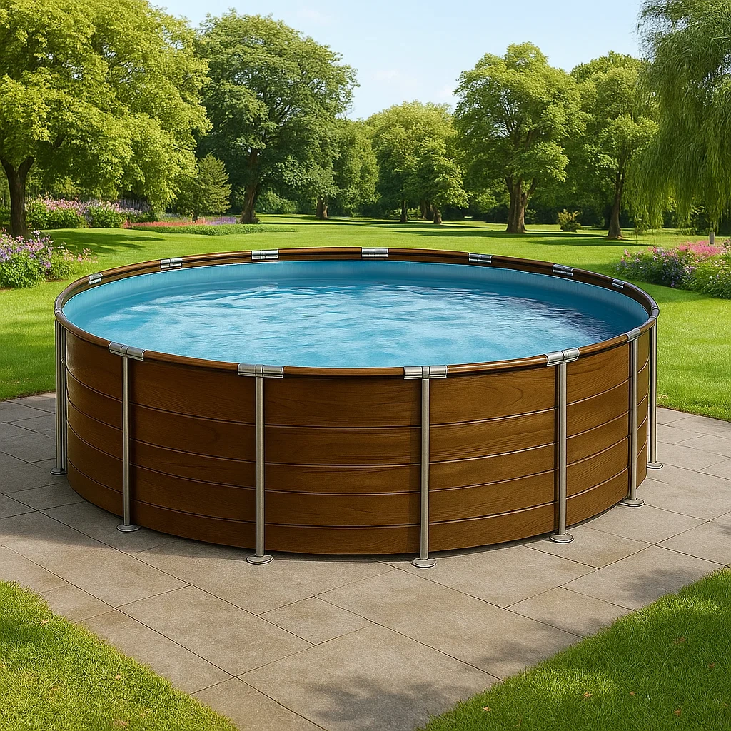 Piscina tubular redonda 298x96 cm color madera con filtro y escalera jzWeJss247RF