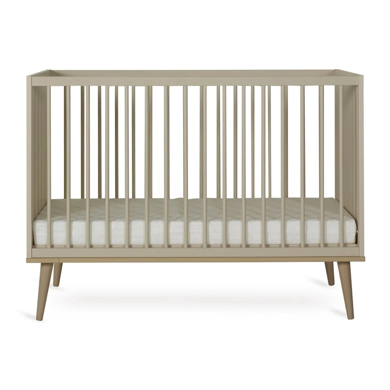 2025 Cuna Quax Flow – 60x120 cm | Greige y madera de haya | Altura ajustable, certificación FSC | Con somier, sin colchón